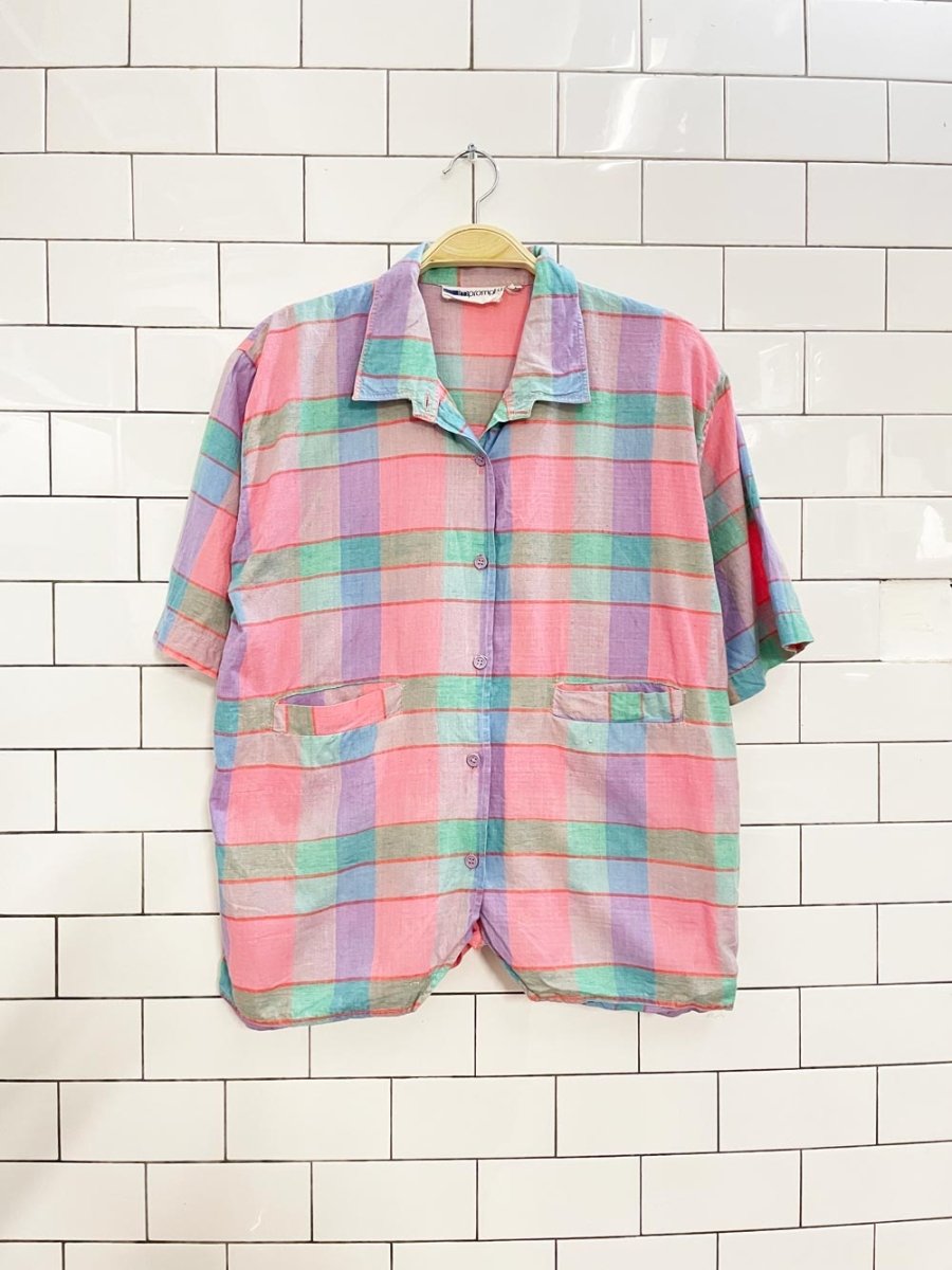 vintage 80s impromptu pink plaid shirt - good market thrift store