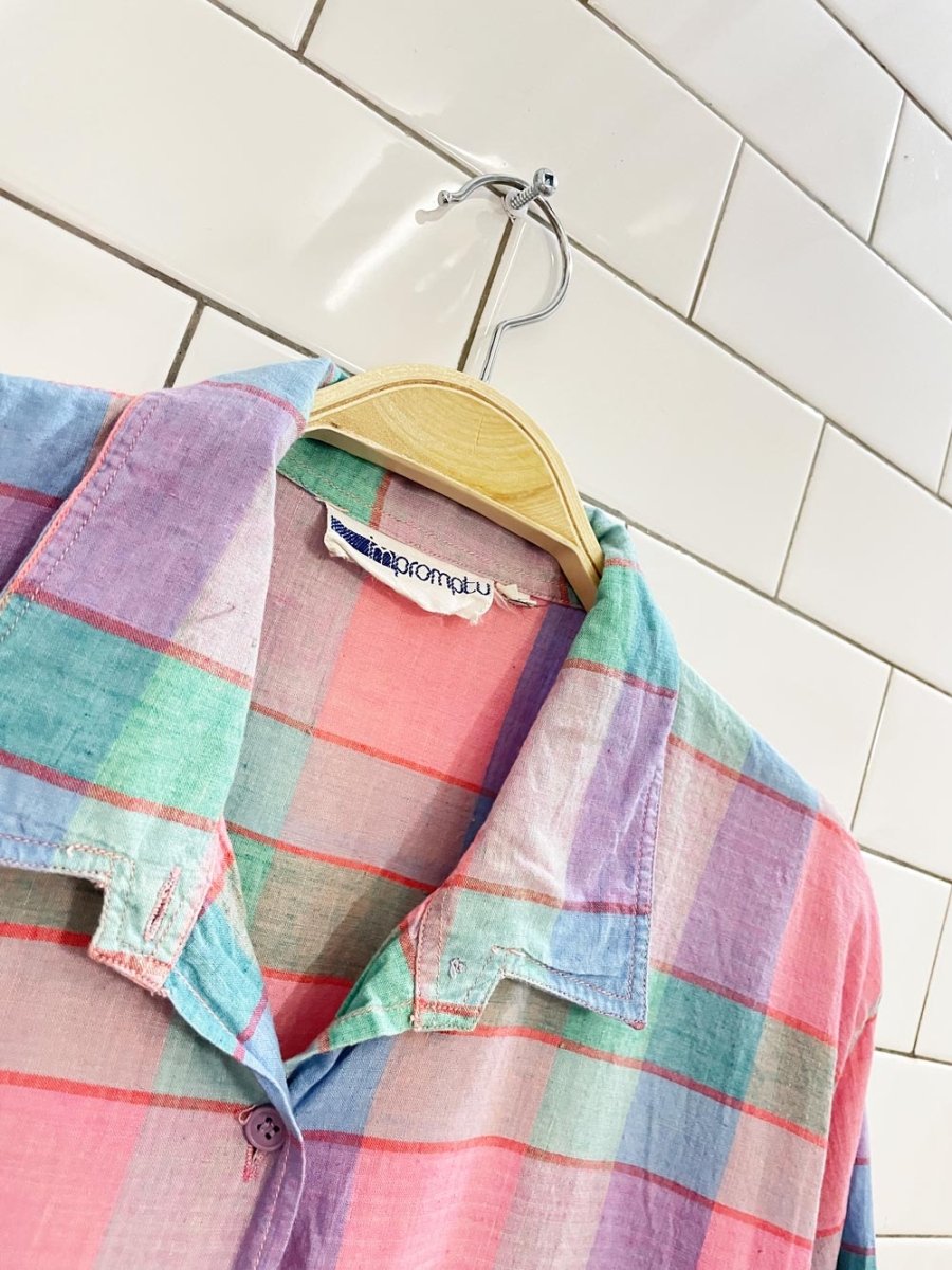 vintage 80s impromptu pink plaid shirt - good market thrift store