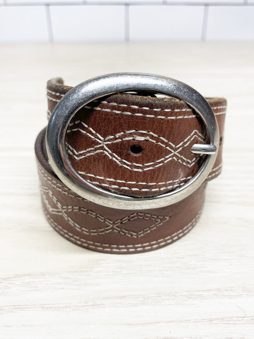 vintage leather contrast stitch belt