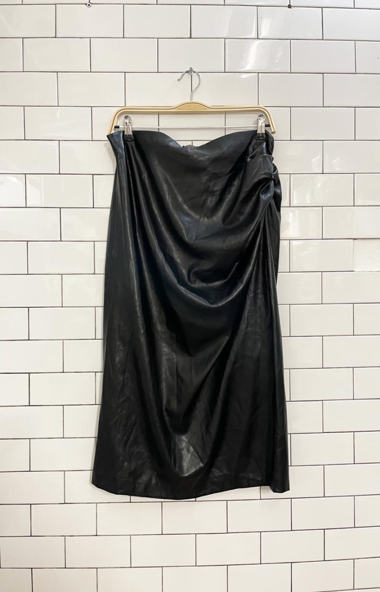 zara faux leather ruched side midi skirt - good market thrift store