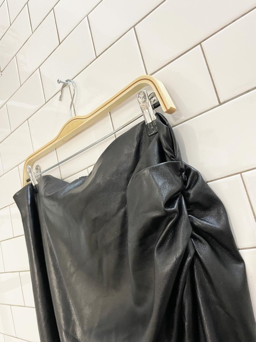 zara faux leather ruched side midi skirt - good market thrift store