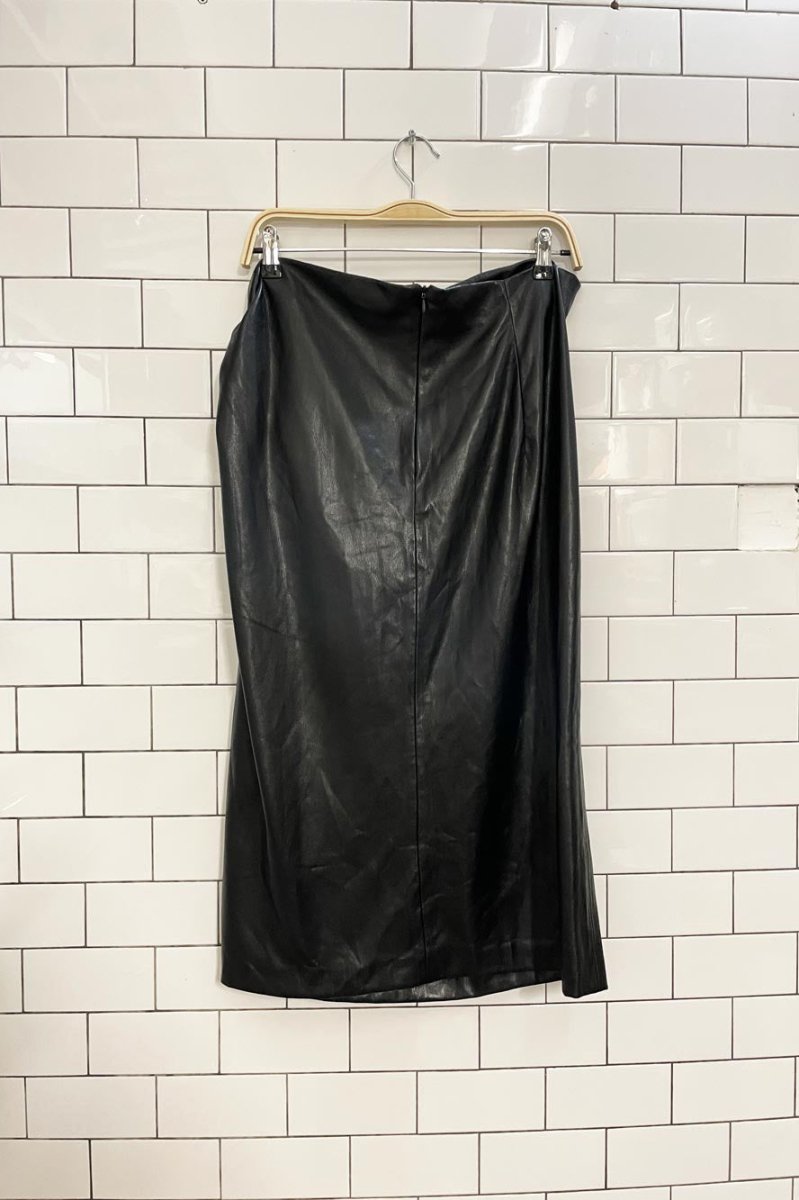 zara faux leather ruched side midi skirt - good market thrift store
