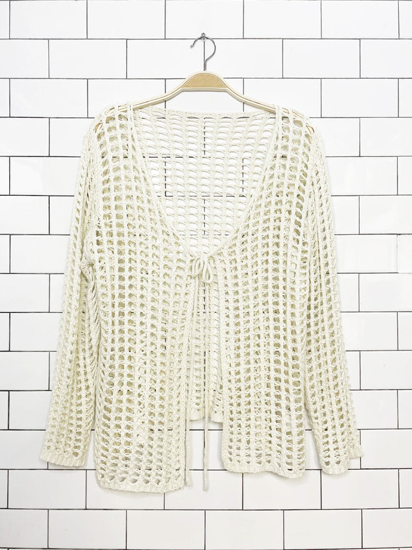 vintage loose crochet knit open cardigan cover up