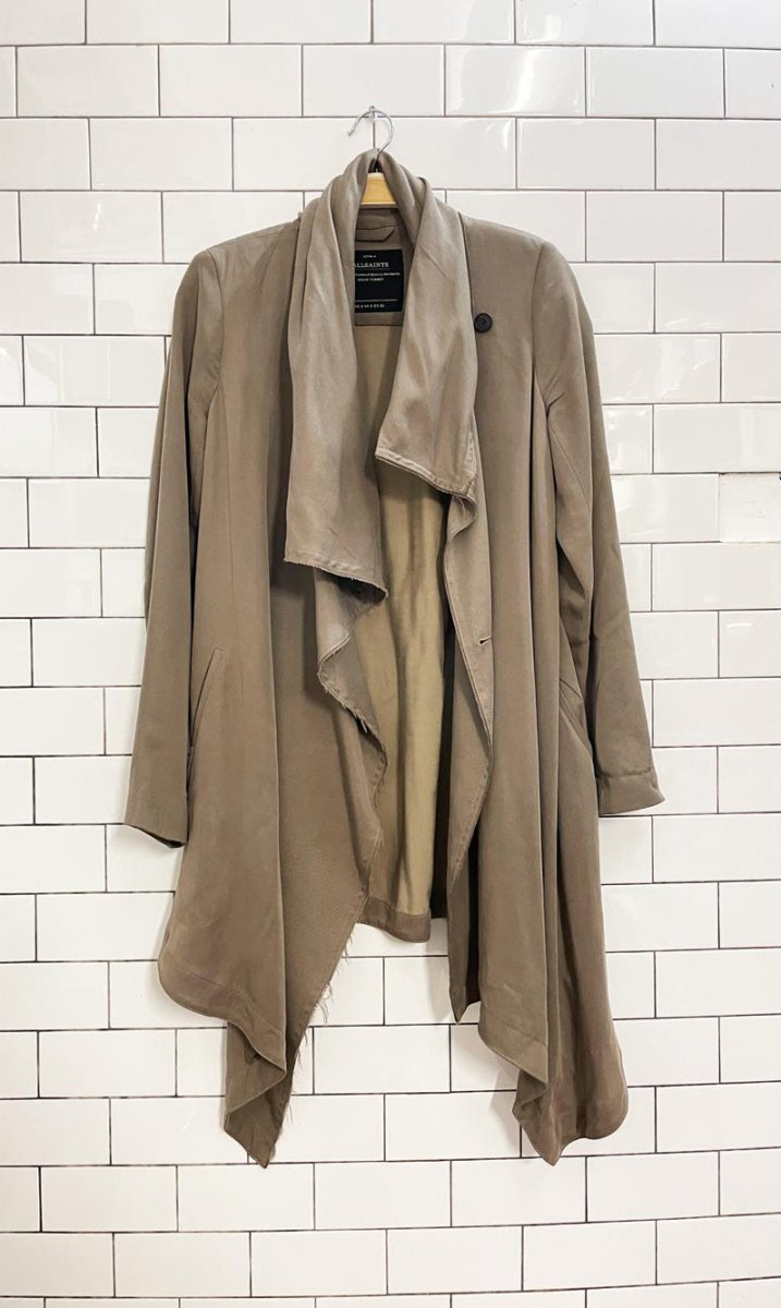 all saints asymmetrical drape front trench coat - good market thrift store