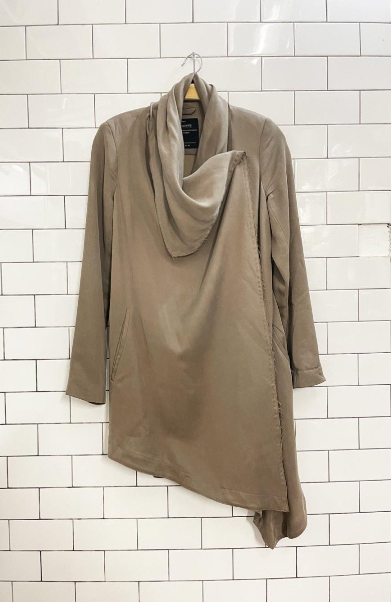 all saints asymmetrical drape front trench coat - good market thrift store