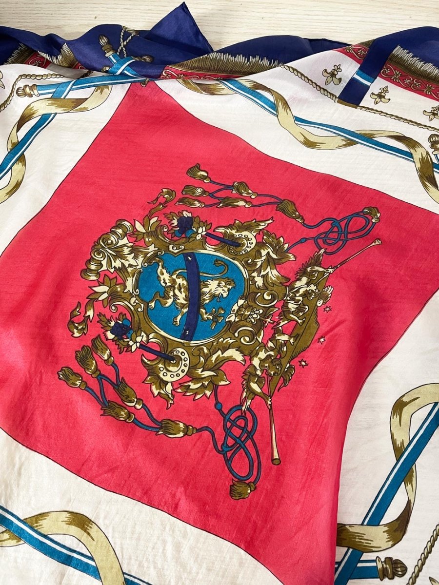 vintage 100% silk lion crest printed xl scarf - good market thrift store