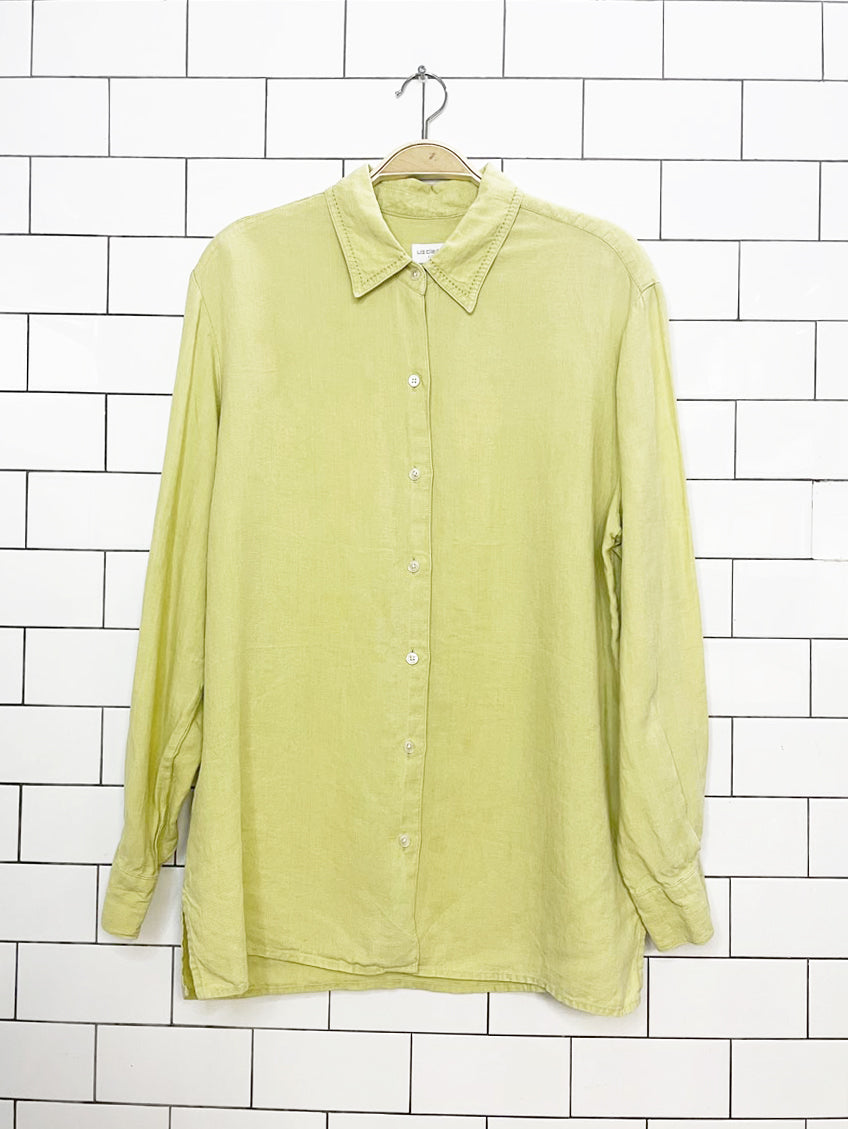 vintage 00s liz claiborne 100% linen embroidered collar full button shirt