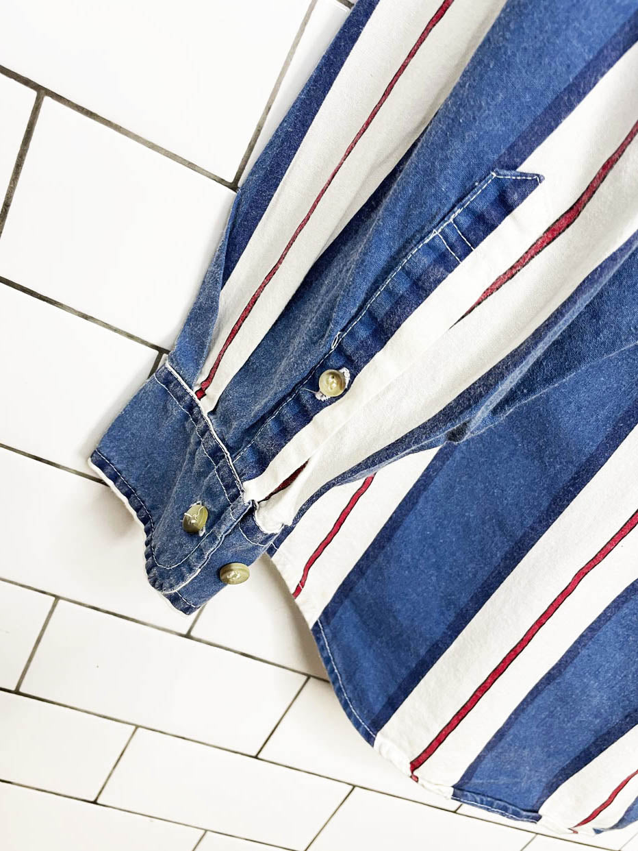 vintage honors blue chunky stripe full button shirt