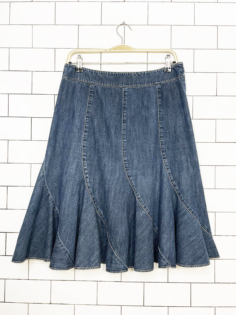 vintage 00s jones new york tulip hem denim knee-length skirt