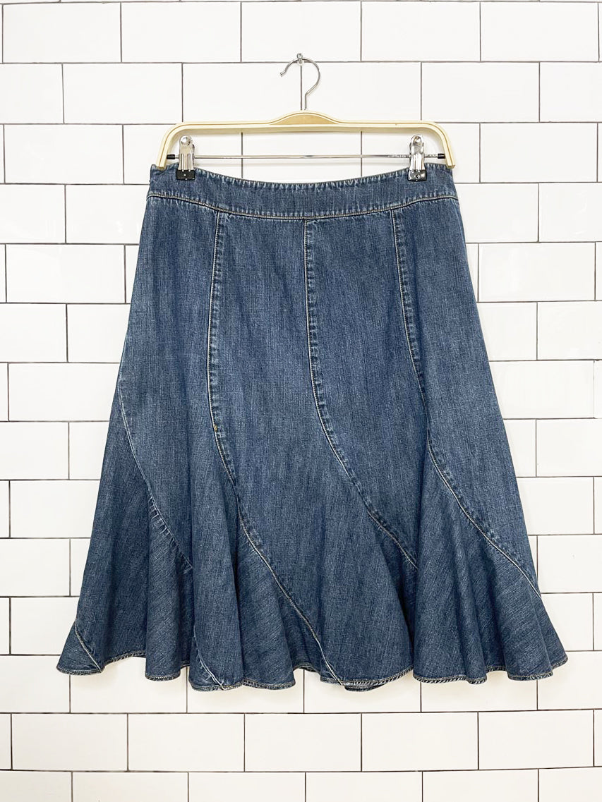 vintage 00s jones new york tulip hem denim knee-length skirt