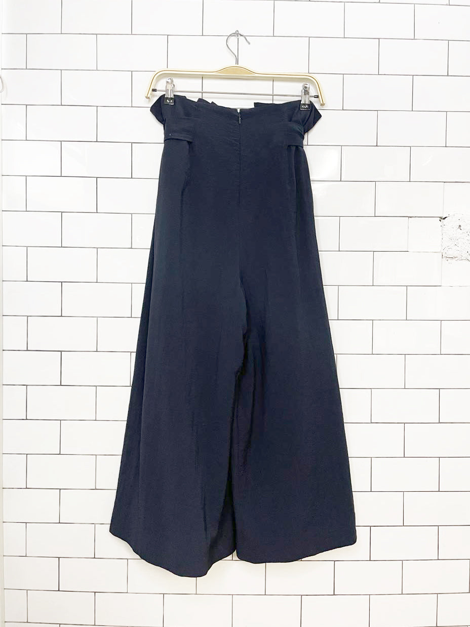 cos pleated wide leg high rise belted dress pants