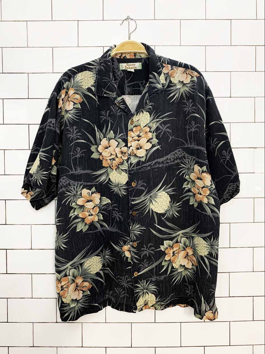 vintage tommy bahama 100% silk full button cabana shirt