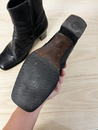 y2k leather square toe heeled boots - good market thrift store