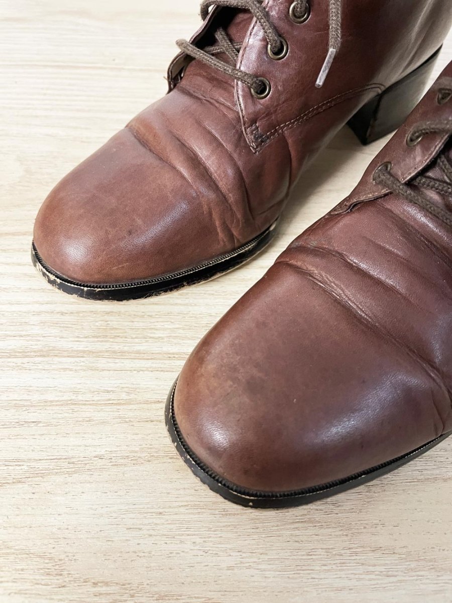 vintage 90s nine west leather minimal lace up heeled boot - good market thrift store
