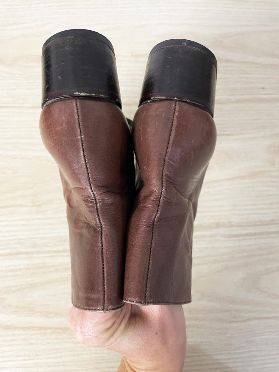 vintage 90s nine west leather minimal lace up heeled boot - good market thrift store