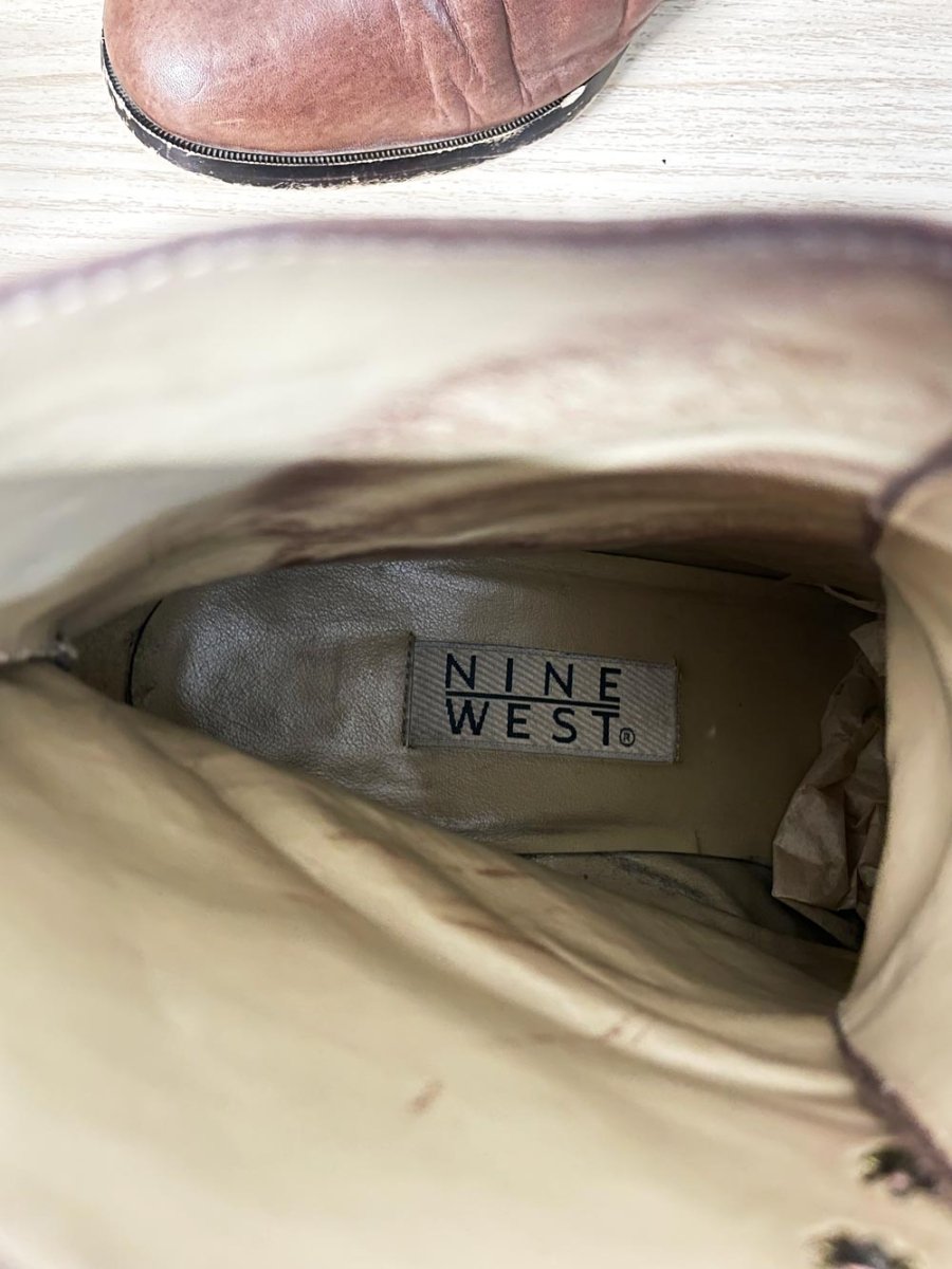 vintage 90s nine west leather minimal lace up heeled boot - good market thrift store