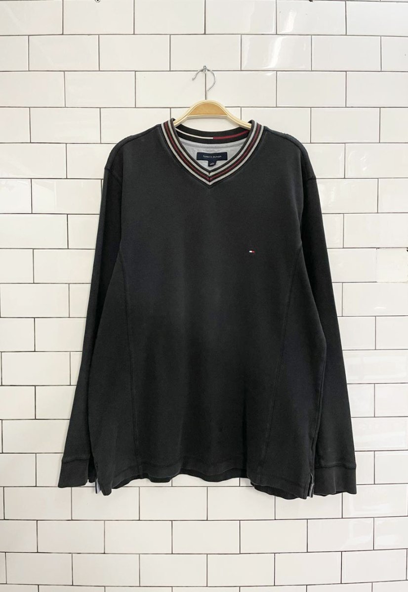 y2k tommy hilfiger v - neck ribbed long sleeve top - good market thrift store