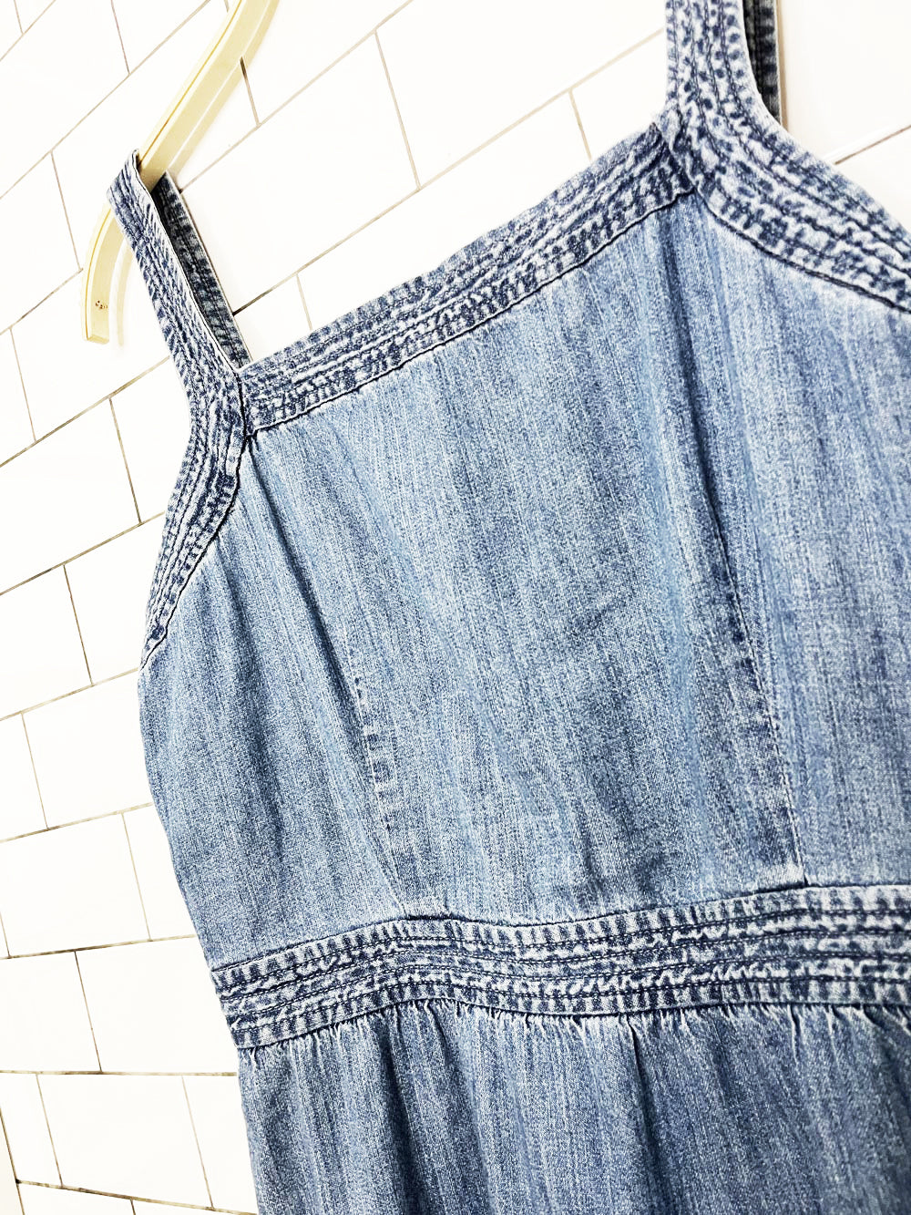 madewell apron denim back button midi dress