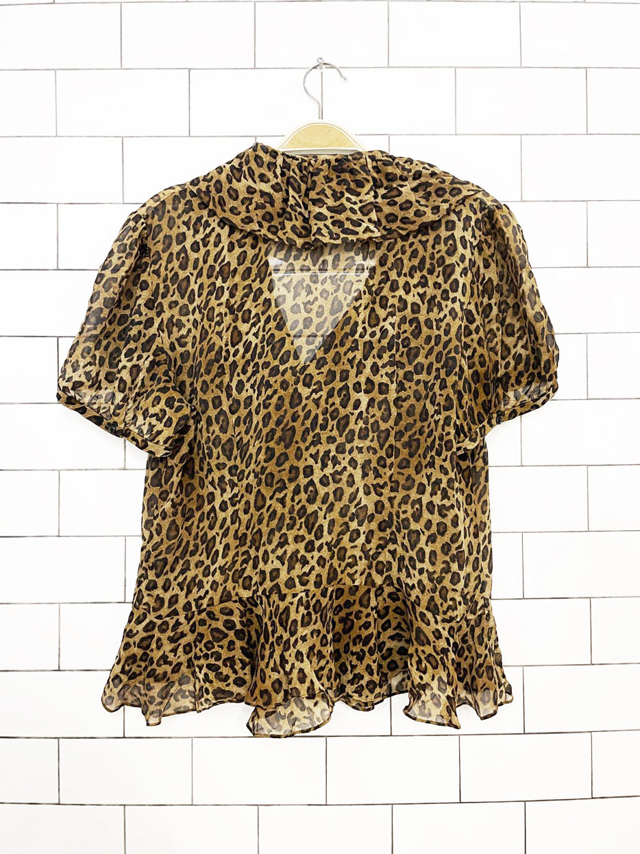 ralph lauren 100% silk animal print ruffle neck blouse | lauren jeans company