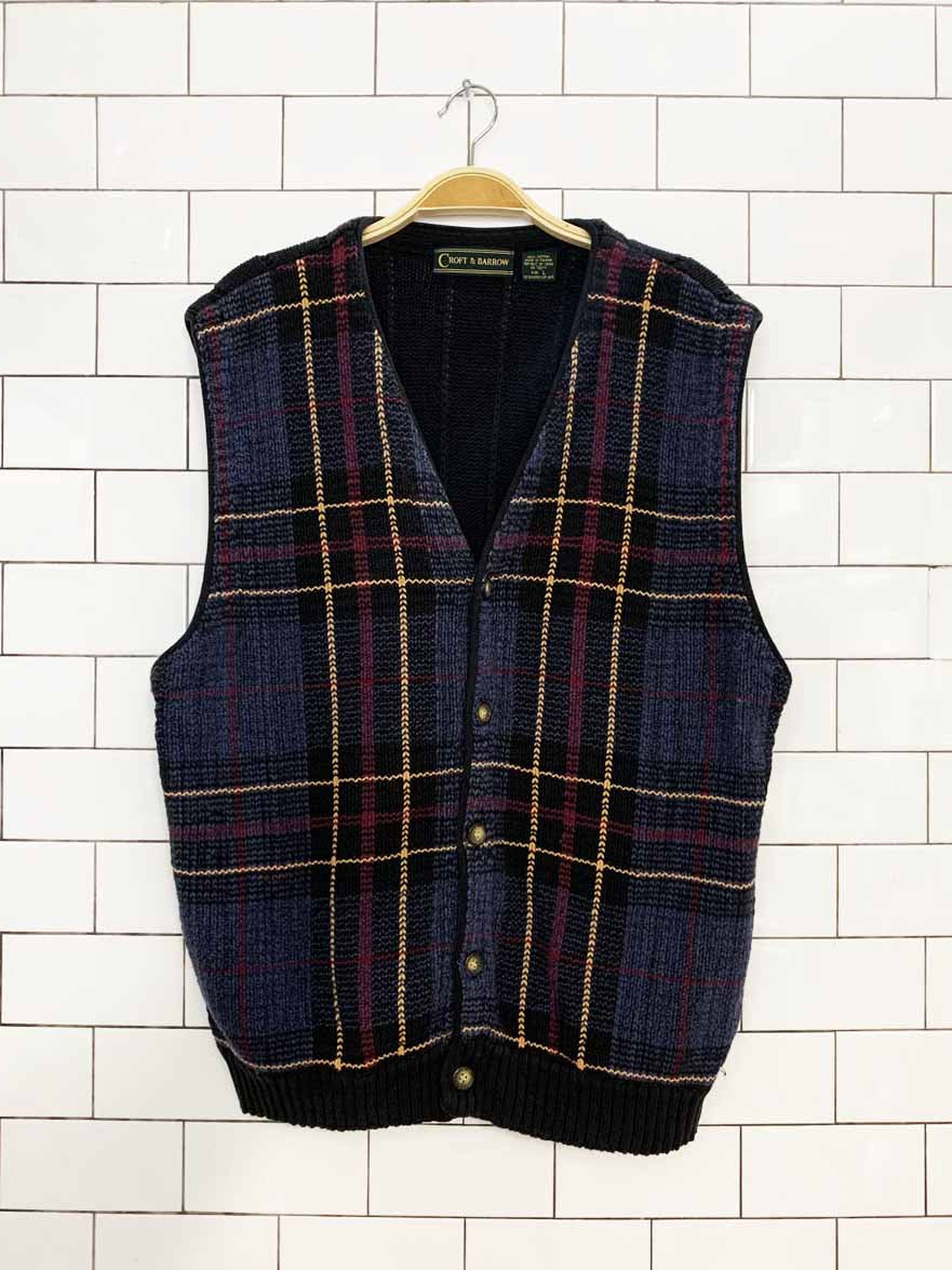vintage 90s croft & barrow plaid knit sweater vest