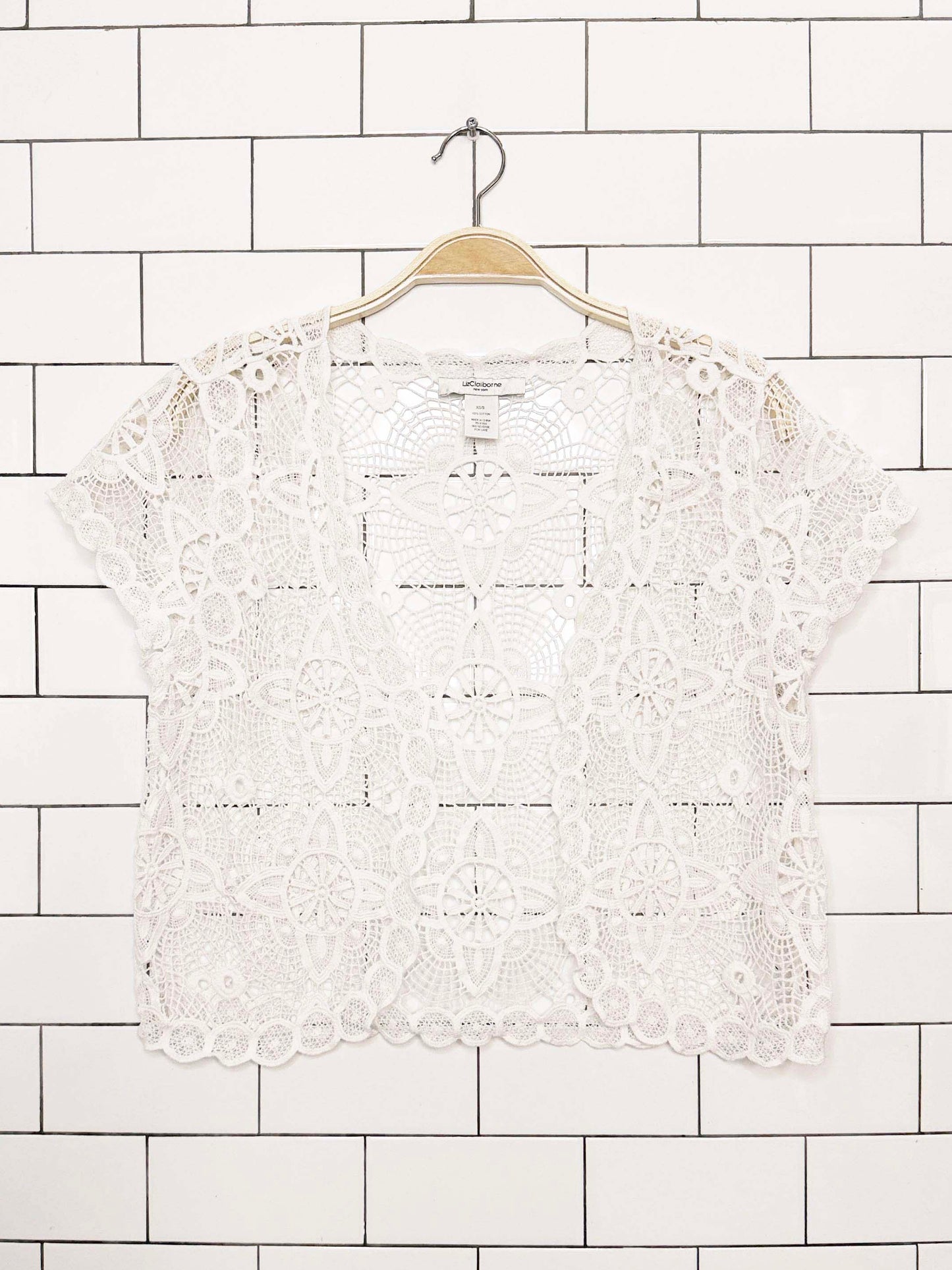 vintage 00s liz claiborne crochet knit crop open cardigan top