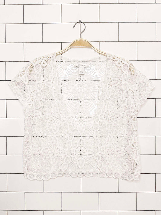 vintage 00s liz claiborne crochet knit crop open cardigan top