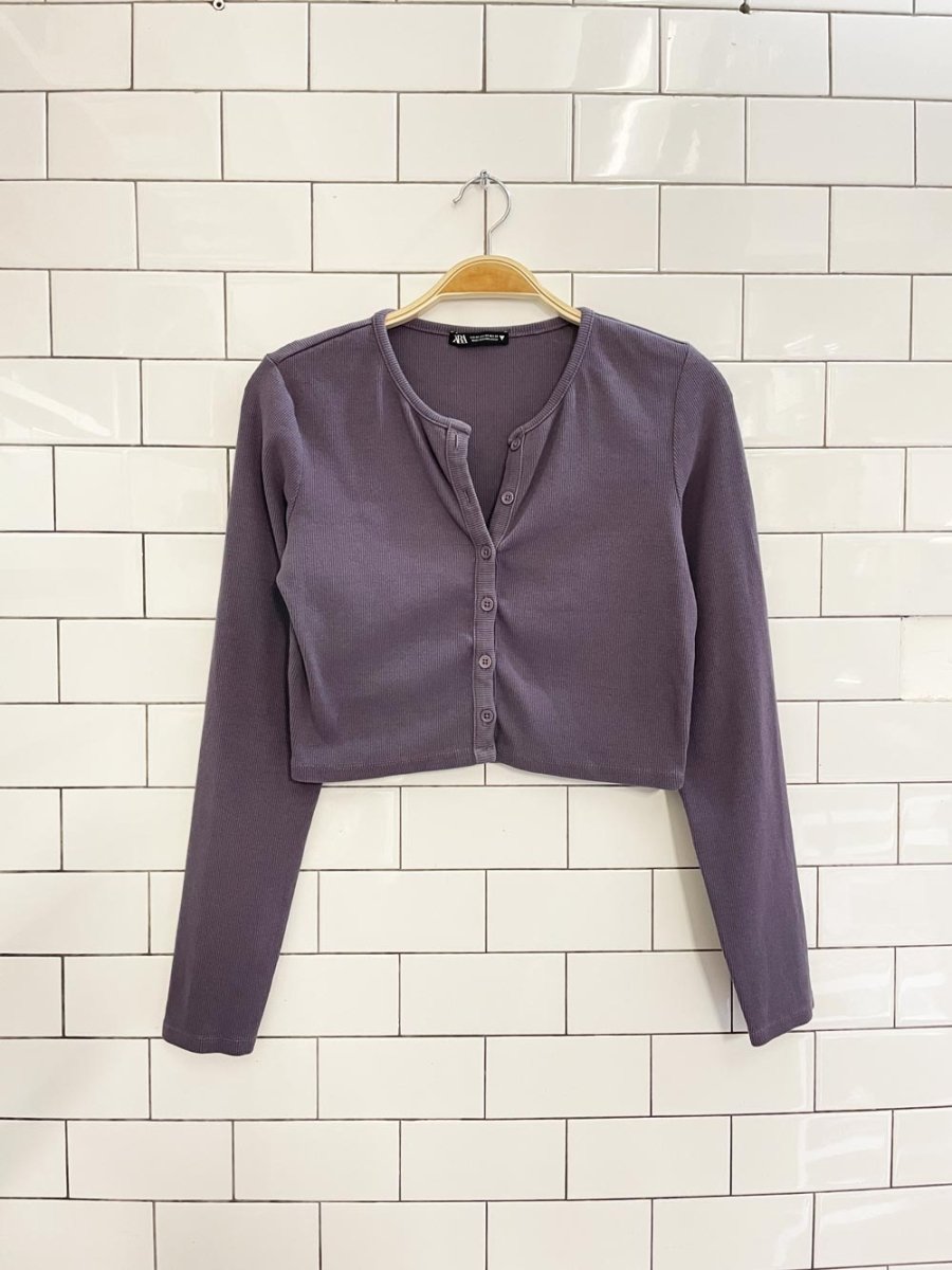 zara ribbed crop long sleeve cardigan top - good market thrift store