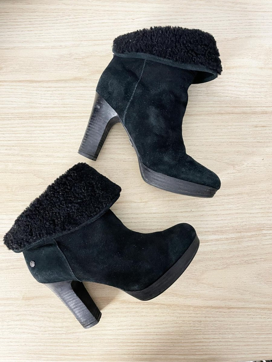 ugg dandelion sheepskin heeled suede boots - good market thrift store