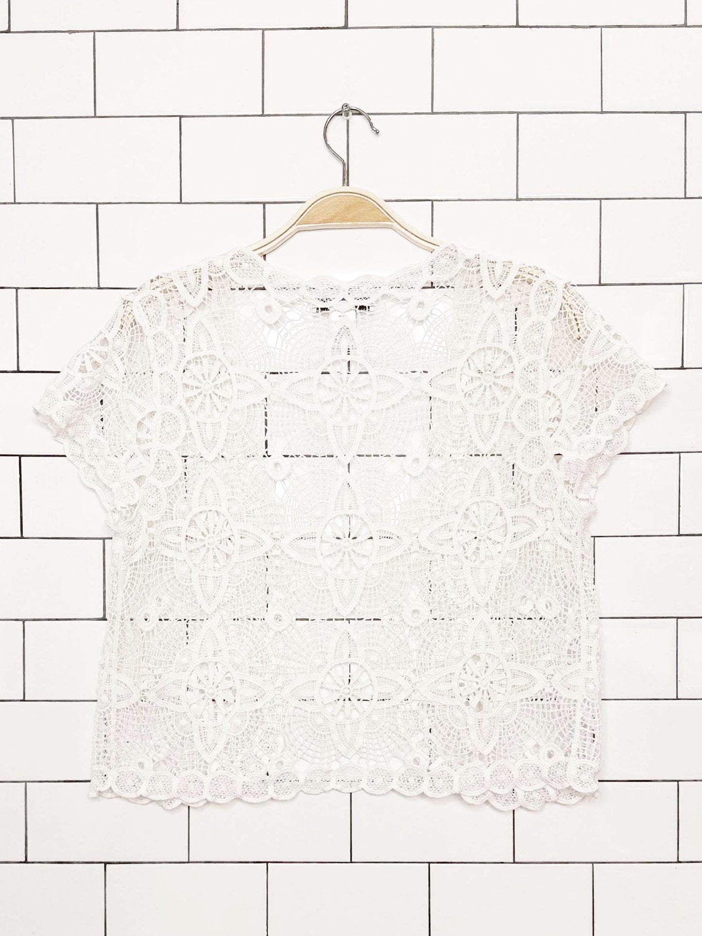 vintage 00s liz claiborne crochet knit crop open cardigan top