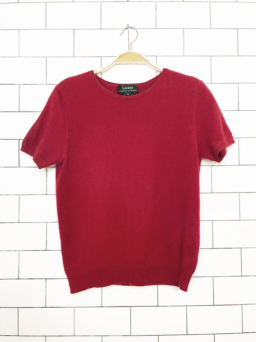 vintage 00s lauren ralph lauren 100% cashmere short sleeve knit top