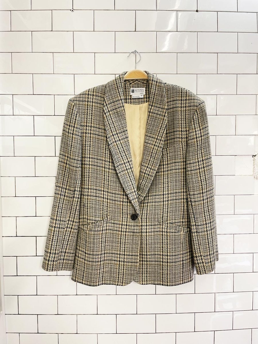 vintage 90s tc petites wool - blend houndstooth blazer - good market thrift store