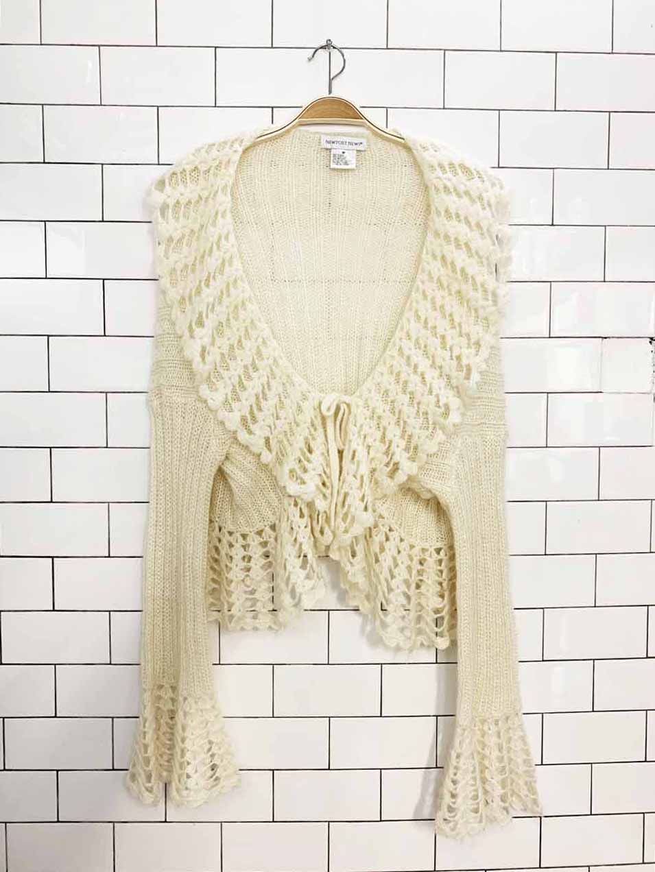 y2k newport news mohair-blend loose knit ruffle bell sleeve cardigan