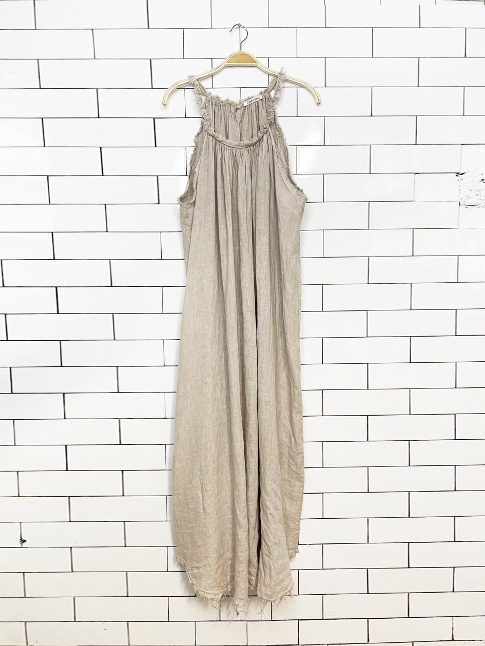 cabana living 100% linen raw edge relaxed resort maxi dress | made in Italy
