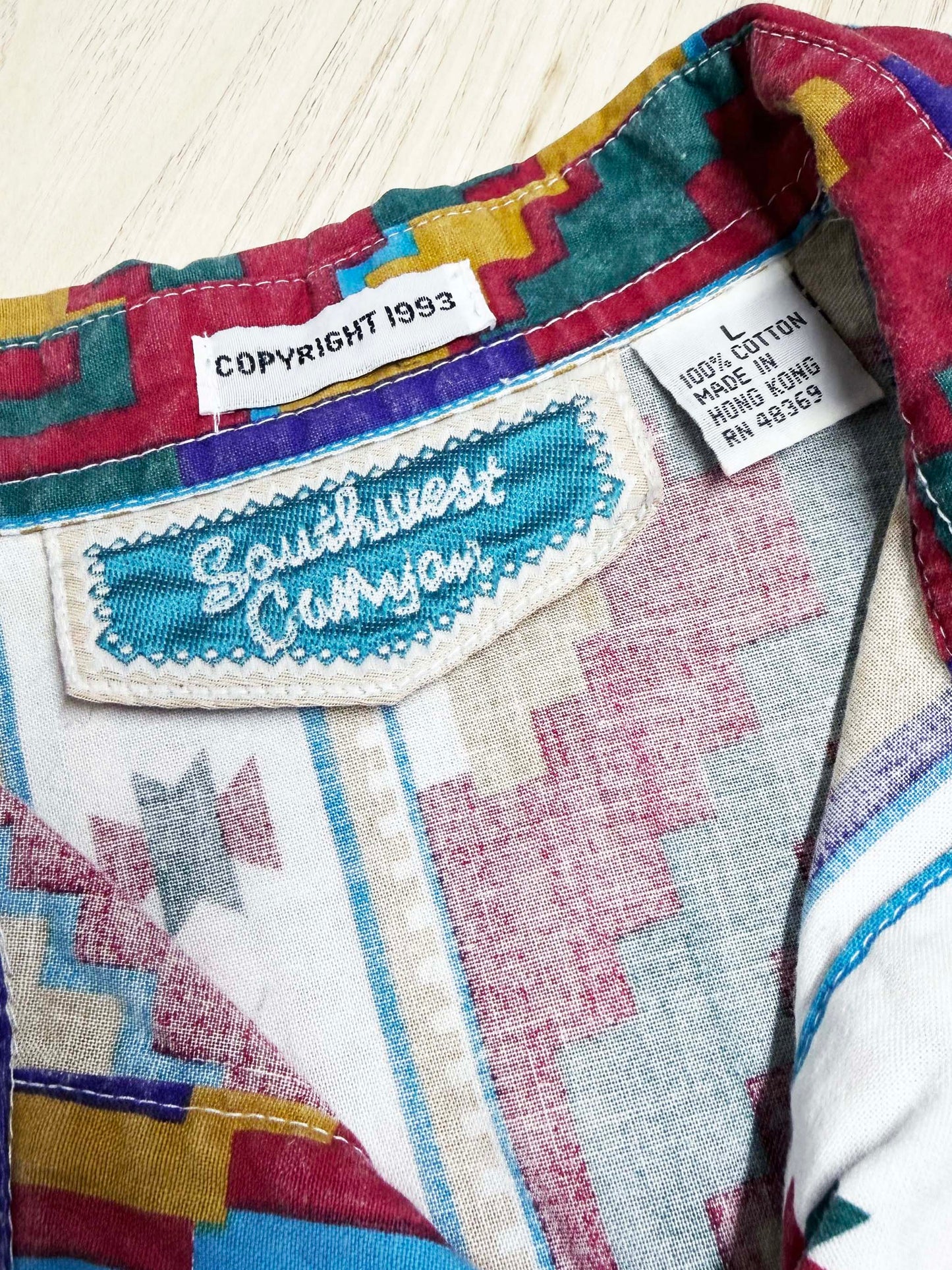 vintage 90s southwest canyon vibrant geometric western full button shirt