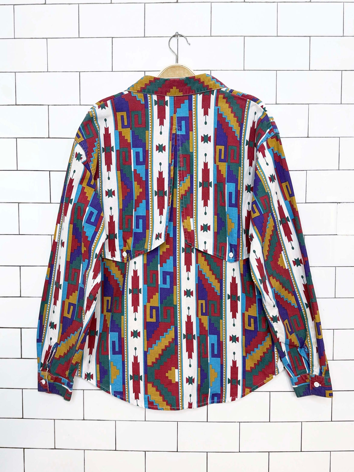 vintage 90s southwest canyon vibrant geometric western full button shirt