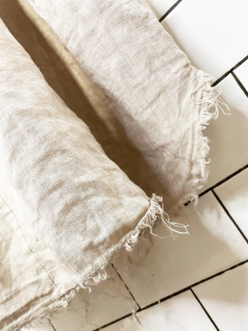 cabana living 100% linen raw edge relaxed resort maxi dress | made in Italy