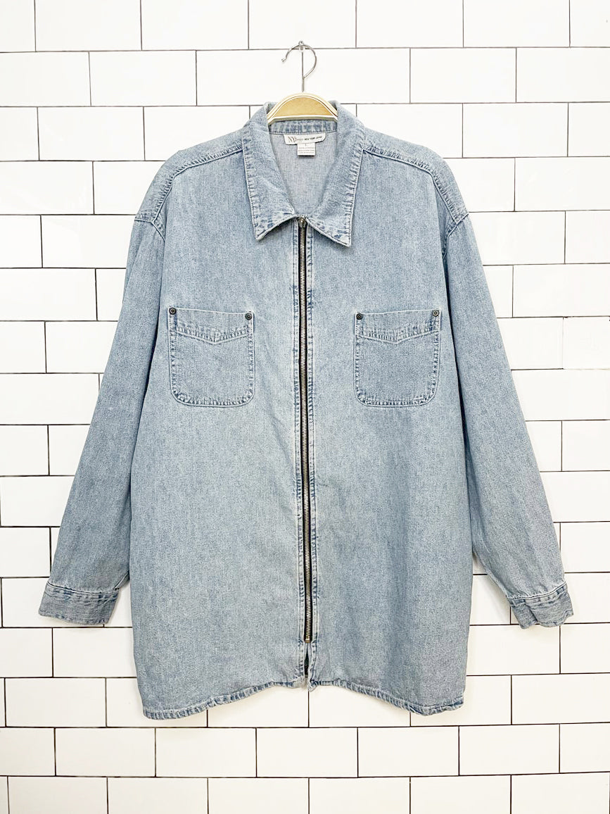 vintage 90s new york jeans soft light denim full zip chore jacket