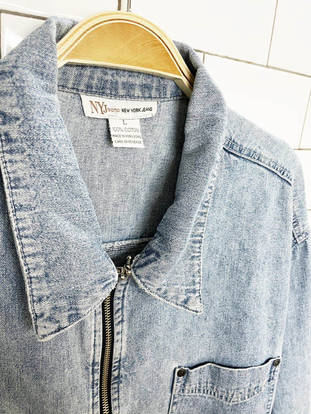 vintage 90s new york jeans soft light denim full zip chore jacket