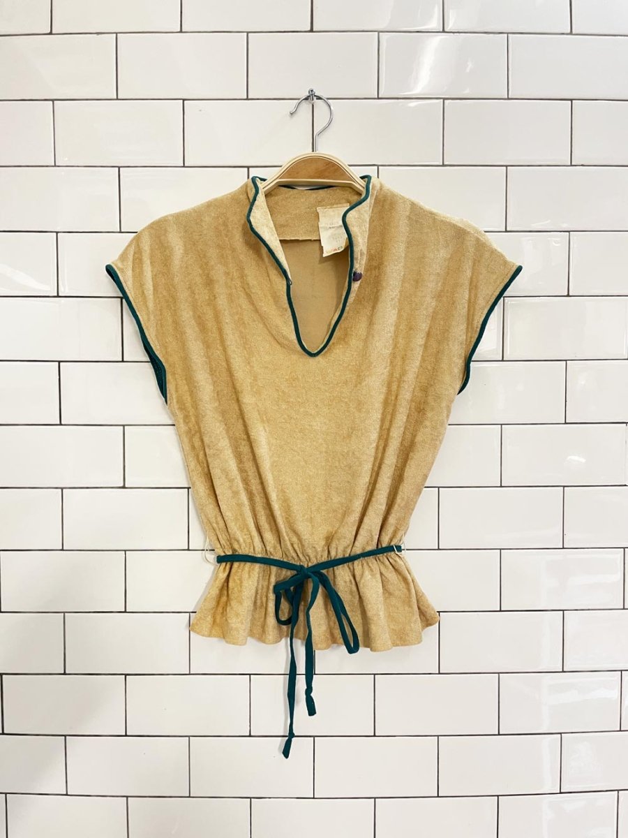 vintage 70s piped terry tie waist top - good market thrift store