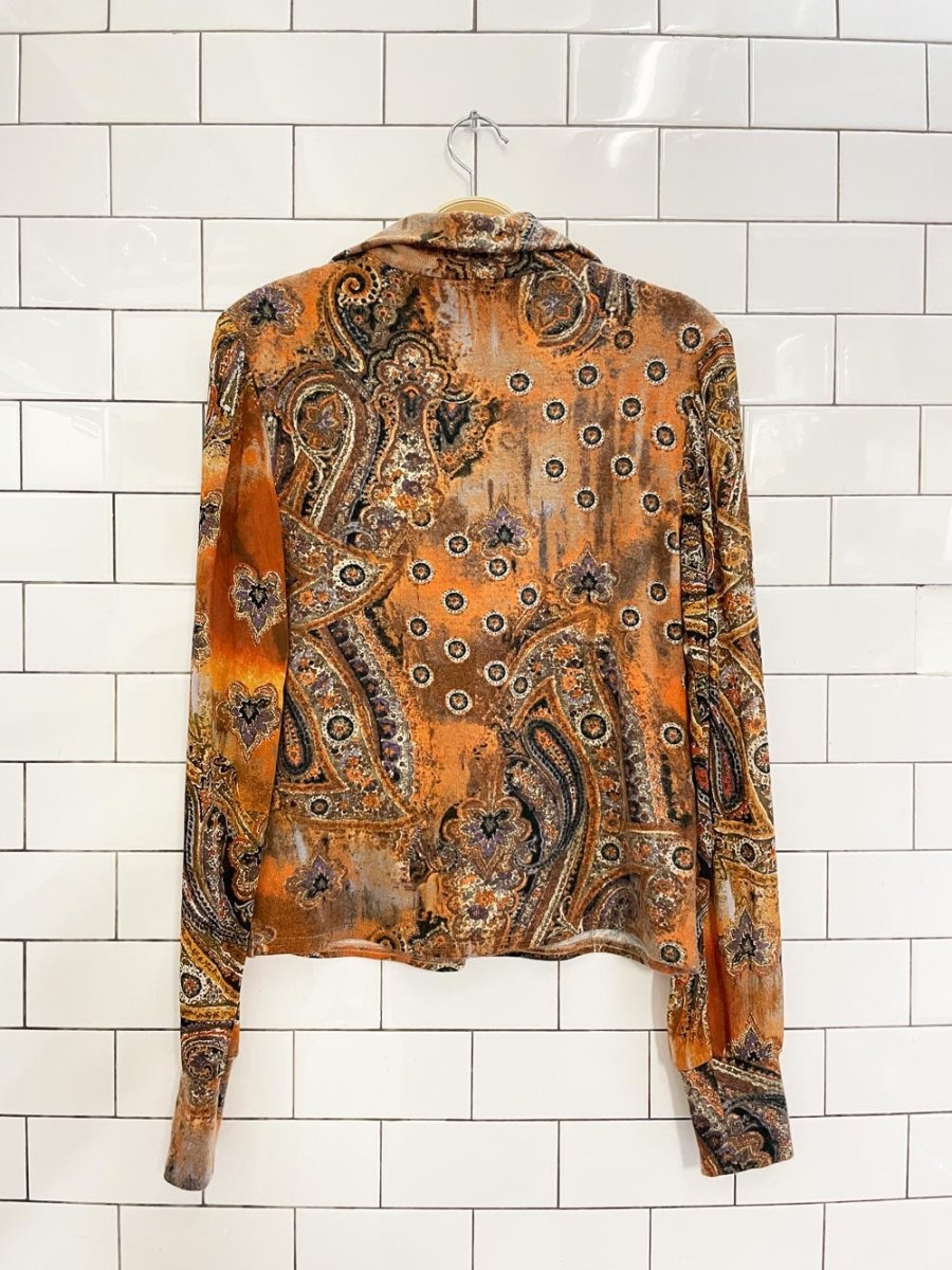 vintage linda lundstrom chiffon sleeve paisley knit 1/4 zip sweater - good market thrift store