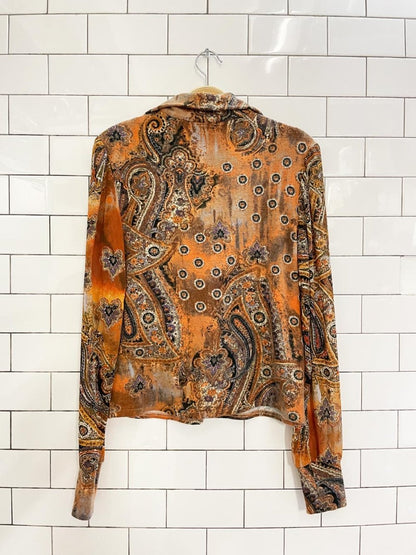 vintage linda lundstrom chiffon sleeve paisley knit 1/4 zip sweater - good market thrift store