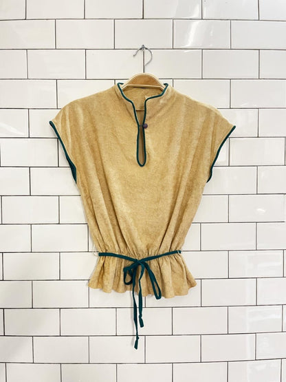 vintage 70s piped terry tie waist top - good market thrift store