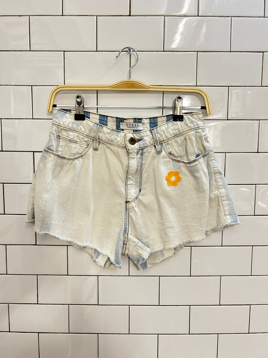 rework x vintage guess faded stripe cut off denim shorts - good market thrift store