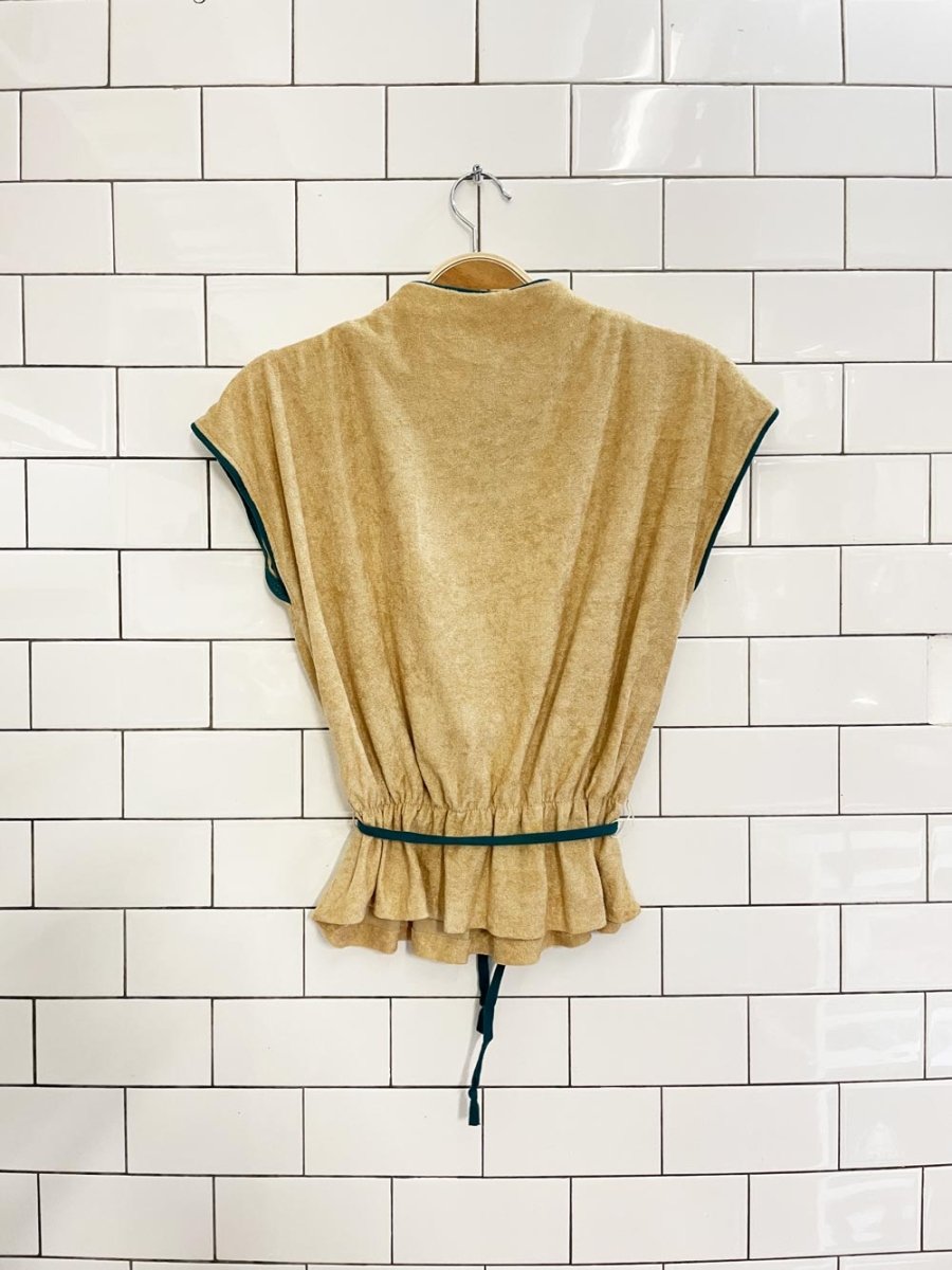 vintage 70s piped terry tie waist top - good market thrift store