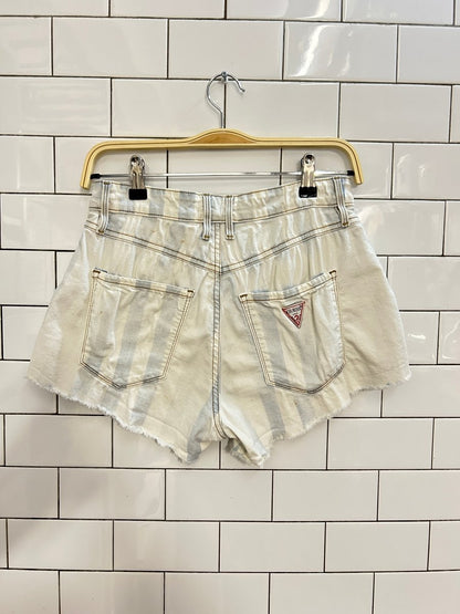 rework x vintage guess faded stripe cut off denim shorts - good market thrift store