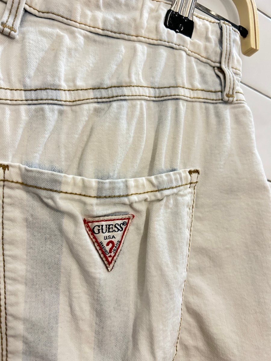 rework x vintage guess faded stripe cut off denim shorts - good market thrift store