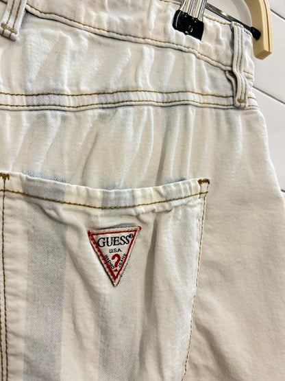 rework x vintage guess faded stripe cut off denim shorts - good market thrift store