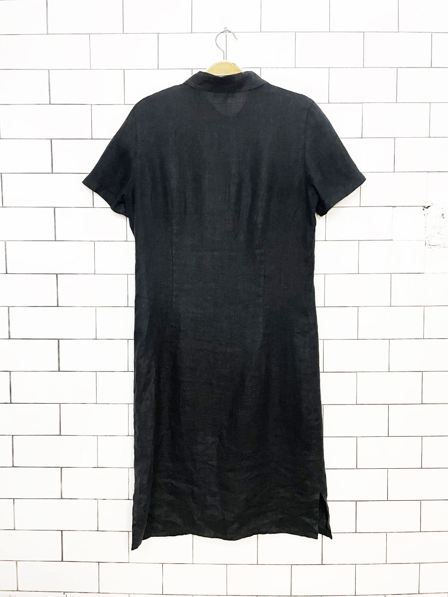 vintage autre nom linen full button fitted midi shirt dress