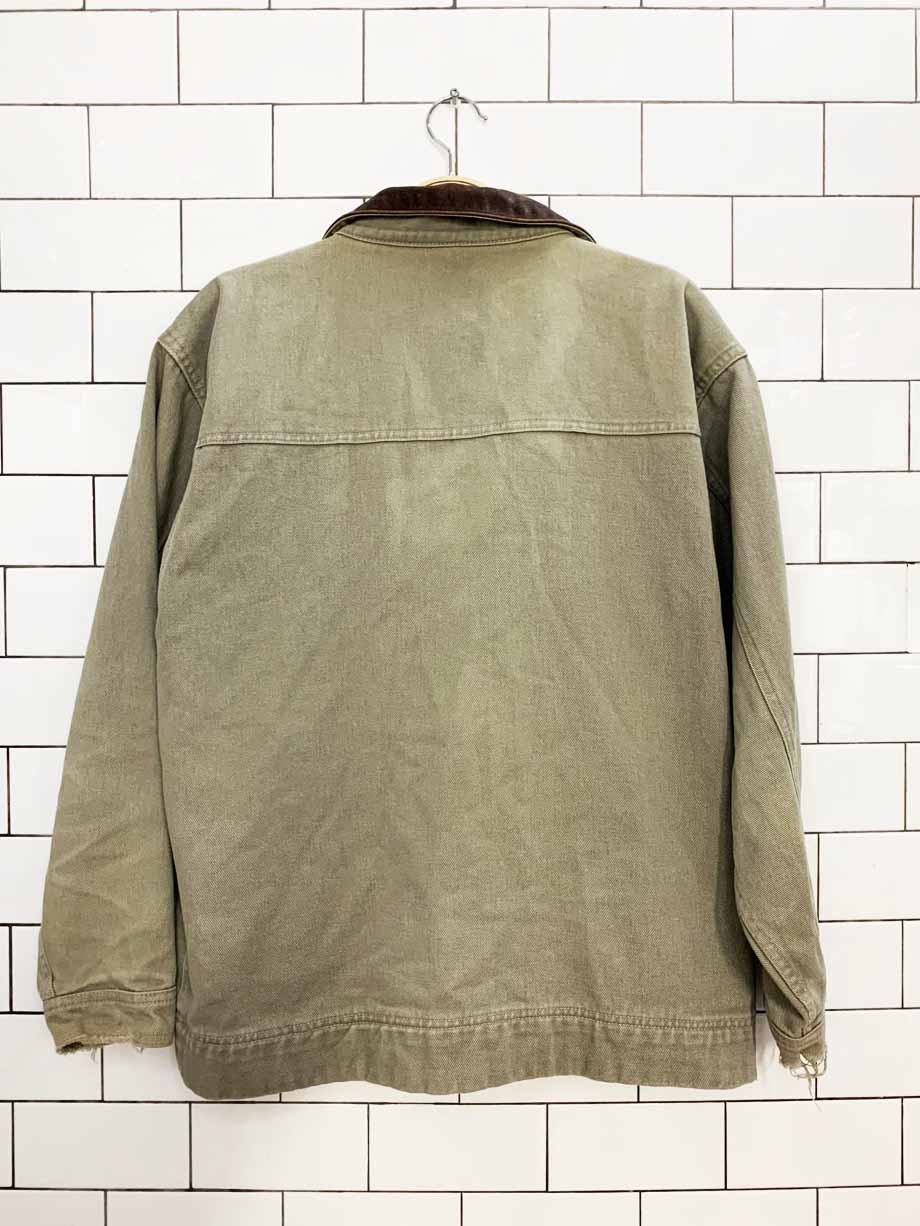 vintage leather collar soft denim chore coat
