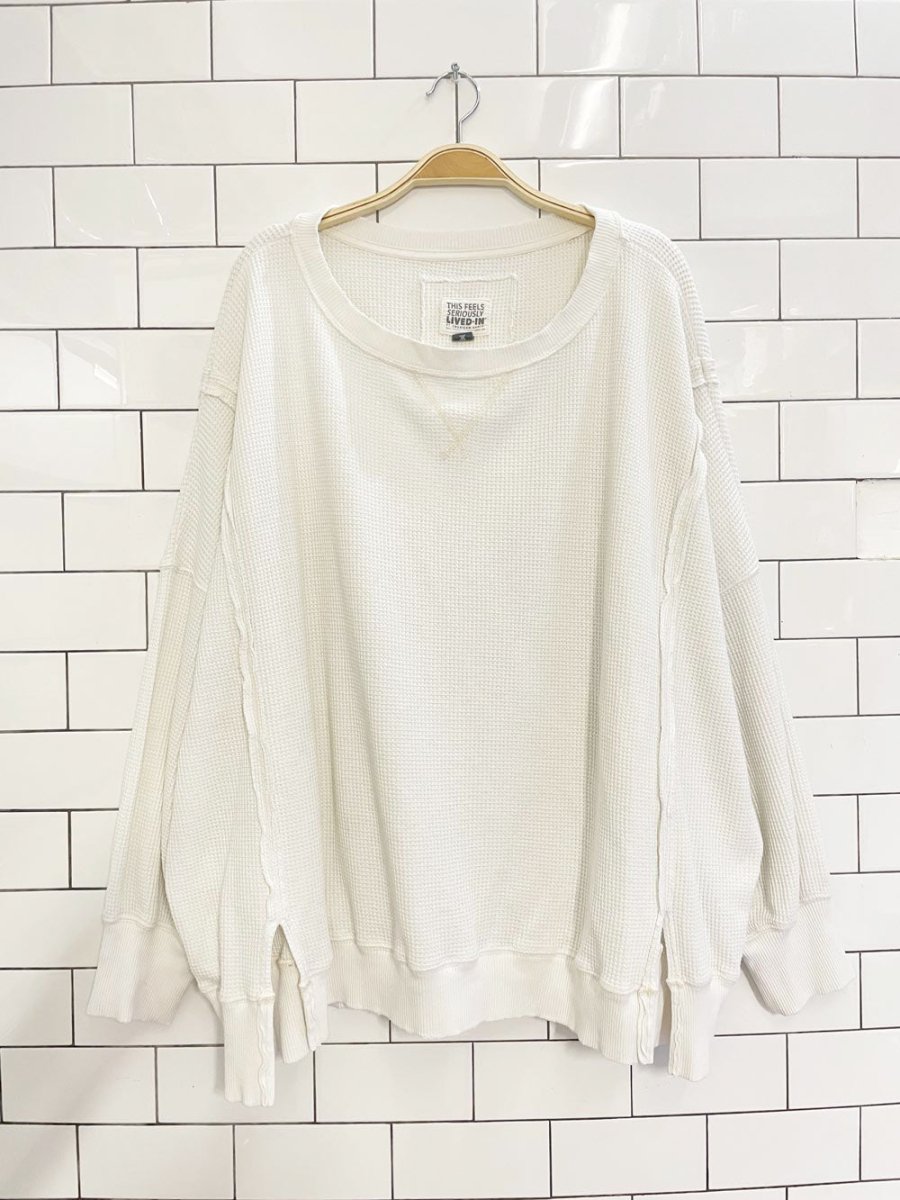 ae seriously lived in ovesized waffle sweatshirt - good market thrift store